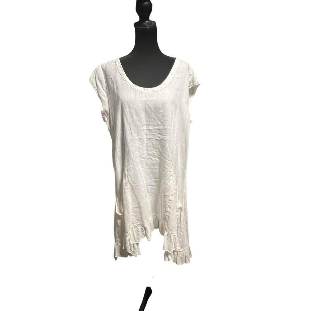 Heart's Desire By Mary Grace Linen Ruffle Lagenlook Tunic Top Small White
